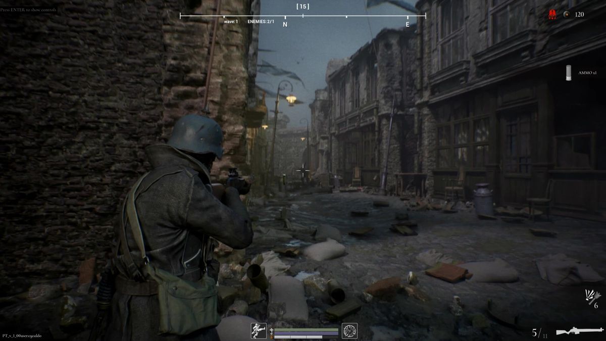 游戏菜单界面展示系统需求信息，背景为战场远景