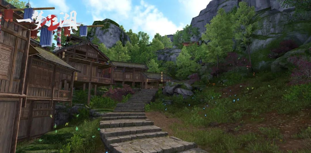 蝶崖云雾缭绕，成群彩蝶在悬崖边飞舞，一名巫教弟子跪地祈祷