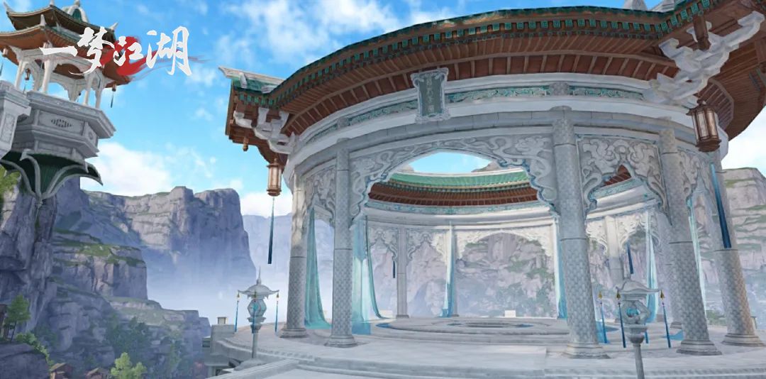 造化方圆观星台夜景，星辰倒映在莲池中，巫者仰望天空，手持星盘