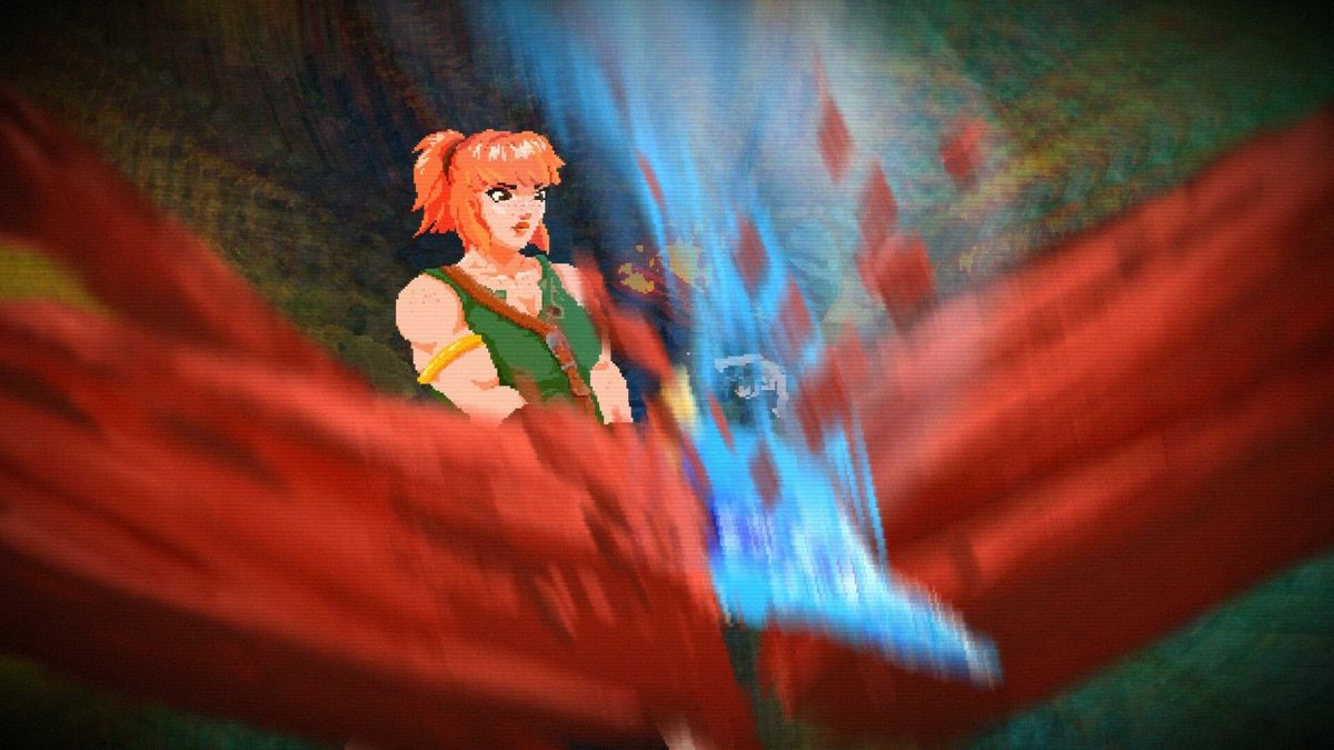 地牢内部场景，石柱倒塌，地面布满机关陷阱，远处有微弱光芒指引道路