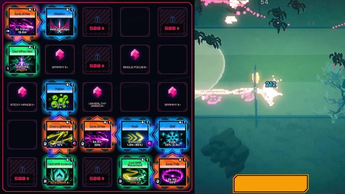 技能树界面展示，玩家正在选择不同元素法术进行组合升级