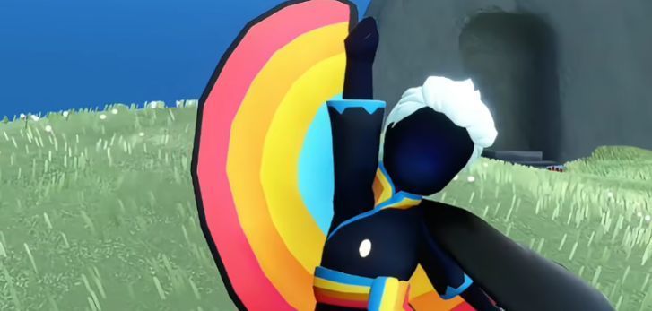 返场物品组合展示图，包含纯黑彩虹斗篷、大背头发型与彩虹面具，整体风格复古又不失活力