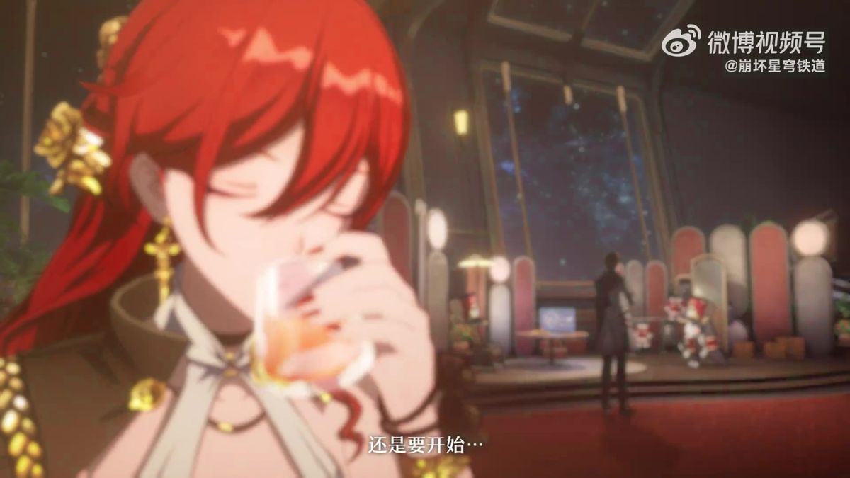 《崩坏：星穹铁道》2.7版本PV截图，角色忘归人手持长枪立于风暴之中，眼神锐利