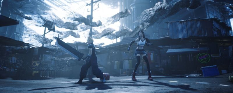 《最终幻想7：重制版》中角色正在酒吧玩飞镖小游戏的场景，屏幕显示缩小中的瞄准圈，氛围充满街头格调