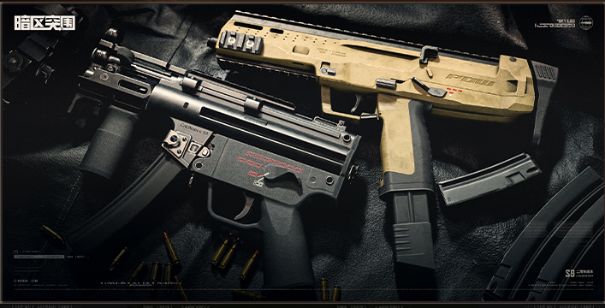 新武器MP5K与CPW冲锋枪的3D展示图，枪身细节清晰，附带属性面板说明
