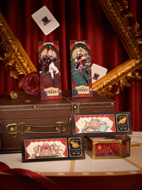 联动限定包装餐盒，印有林尼手持礼帽进行魔术表演的插画