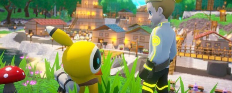 《欧米茄工匠》游戏实机画面，展示开放世界中的自然地貌与建造场景，远处山脉清晰可见，近处角色正在搭建木屋