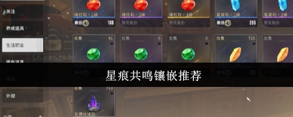 星痕共鸣系统界面展示，玩家正在查看宝石镶嵌面板，界面清晰显示不同槽位与属性预览