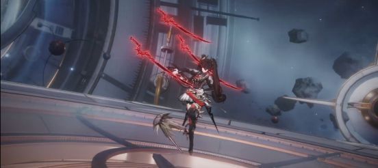 特写镜头：誓焰转身回眸，眼神坚定，背景星光点点