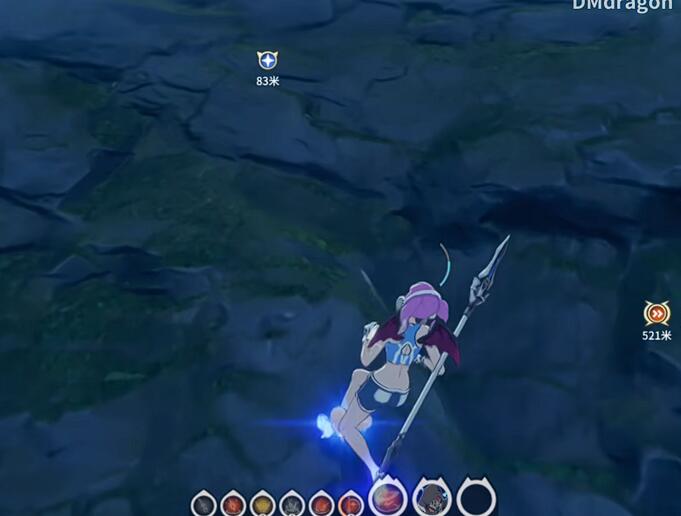 角色在复杂地形中完成一整套攀爬连招，动作连贯，视角宏大