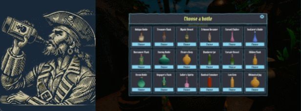 游戏中的酿酒厂内部场景，玩家正在操作蒸馏设备，架子上摆满不同标签的酒瓶