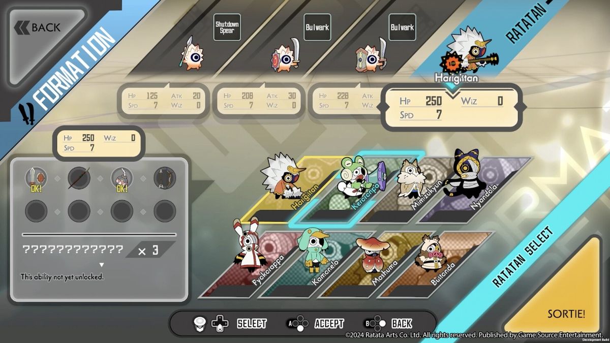 游戏中多名拉塔坦角色并肩作战，背景充满节奏光效与音符轨迹