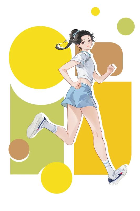 晨夕·上高楼外观展示图，角色身穿融合回力经典元素的现代潮流服饰，整体风格青春动感