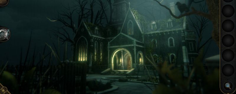 《3D密室逃脱：神秘庄园》游戏主界面展示，古堡风格建筑阴森神秘，光影效果逼真