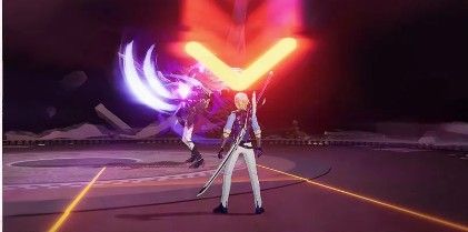 虚蚀蒂娜蓄力锁定一名角色，能量汇聚于枪尖准备发动强力一击