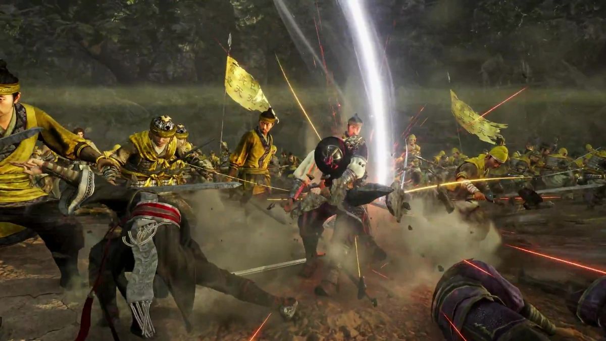 主角站在山顶远眺，山河壮丽，乱世画卷徐徐展开