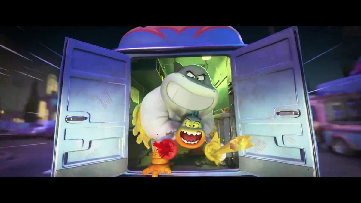 城市上空烟花绽放，映照角色剪影