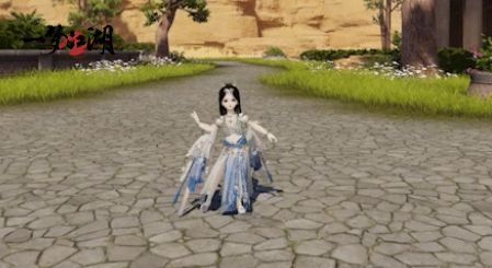 角色背部视角，展示整体搭配效果，民族元素与仙侠风格和谐交融