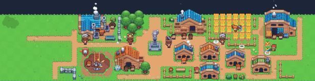 玩家设计的欧式风格小镇，红顶小屋错落有致，花园环绕，喷泉中央矗立着雕像