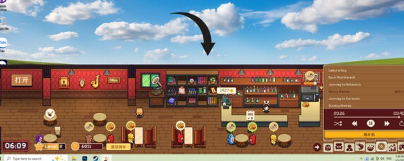 《湖畔酒馆》游戏主界面展示，像素风格的酒馆内部环境，顾客坐在吧台前，整体氛围温馨宁静