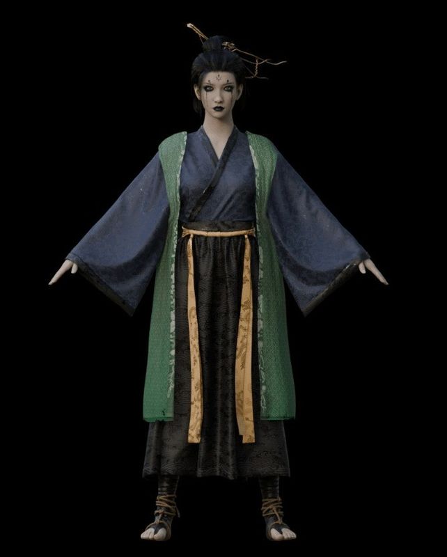 四妹侧面特写，突出面部轮廓与发丝细节，背景虚化凸显角色美感