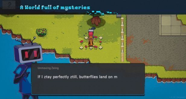 游戏中神秘生物与人类共处的场景，一名外形奇特的角色站在街角，周围行人若无其事地走过