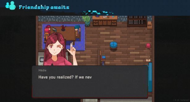 三位主角围坐在桌边进行角色扮演游戏的温馨画面，桌上散落着骰子与手绘地图