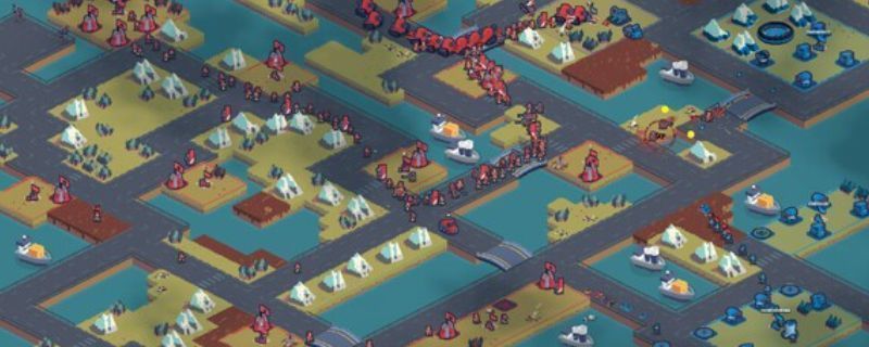 《桌面战争：兵团乱斗》游戏画面展示，多个彩色兵种在网格化桌面上激烈交战，炮火与技能特效交织