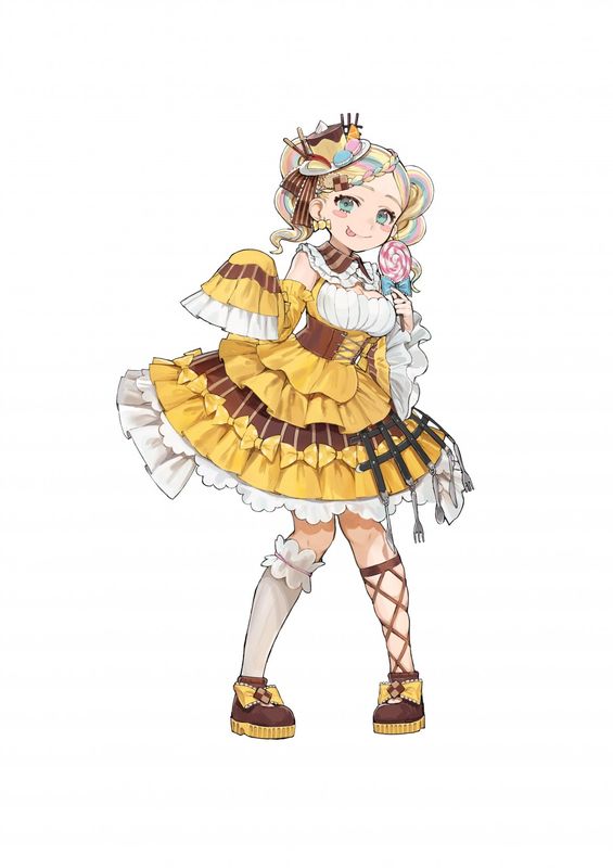 第一魔女甘味野巫露特写：嘴角含笑，手中蛋糕叉挑着一张扑克牌