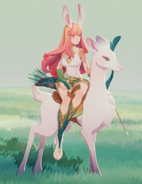 驭星猎手莱卡手持星弓站立于夜空之下，身后星辰流转，气质神秘优雅