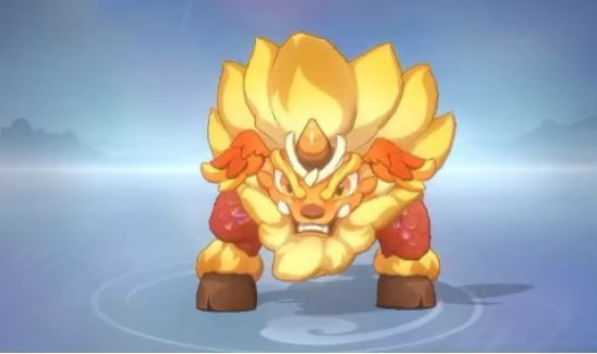 黄金兽立绘展示，通体金黄，外形威猛，双目闪耀，周身环绕雷电特效