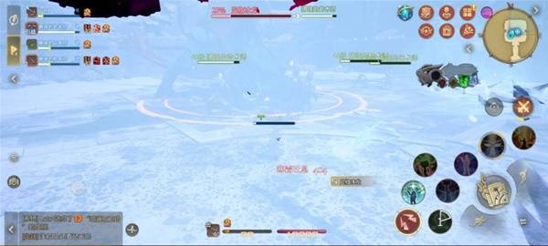 团队成员围绕BOSS呈半圆形分布，刻意避开正前方危险区域，保持安全输出位置