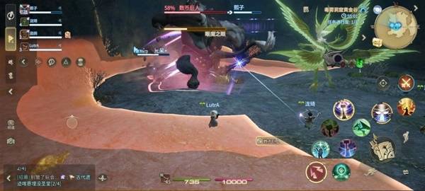 数币巨人身体旋转，地面亮起巨大圆形红色预警区域，队伍成员已分散至场地外围准备躲避