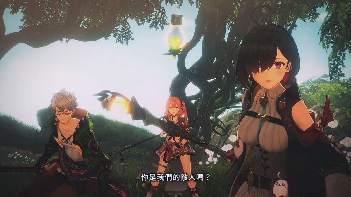 优米雅站在废墟之上凝望远方，身后是崩塌的古老城市与悬浮的炼金装置，天空呈现神秘紫色光晕