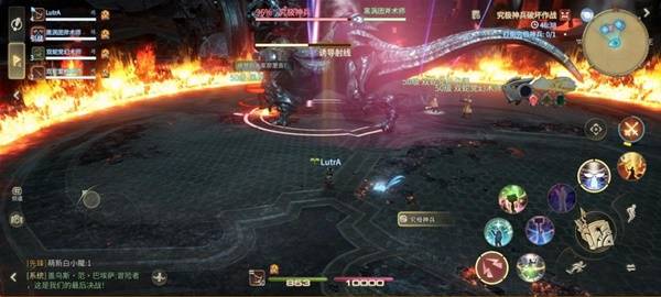 魔导激光技能释放瞬间，红色激光横扫场地，玩家角色迅速侧移躲避