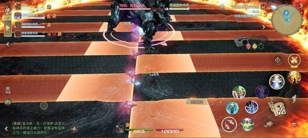 多个浮游炮悬浮空中，各自前方出现红色扇形预警区，玩家灵活穿梭躲避