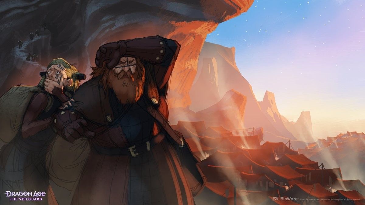 战场废墟中的角色剪影，背景是崩塌的城堡与浓烟，凸显末世氛围