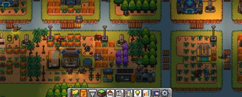 《海岛机器人农场》游戏画面展示，机器人在绿意盎然的海岛上自动耕作，卡通风格鲜明，场景色彩明亮