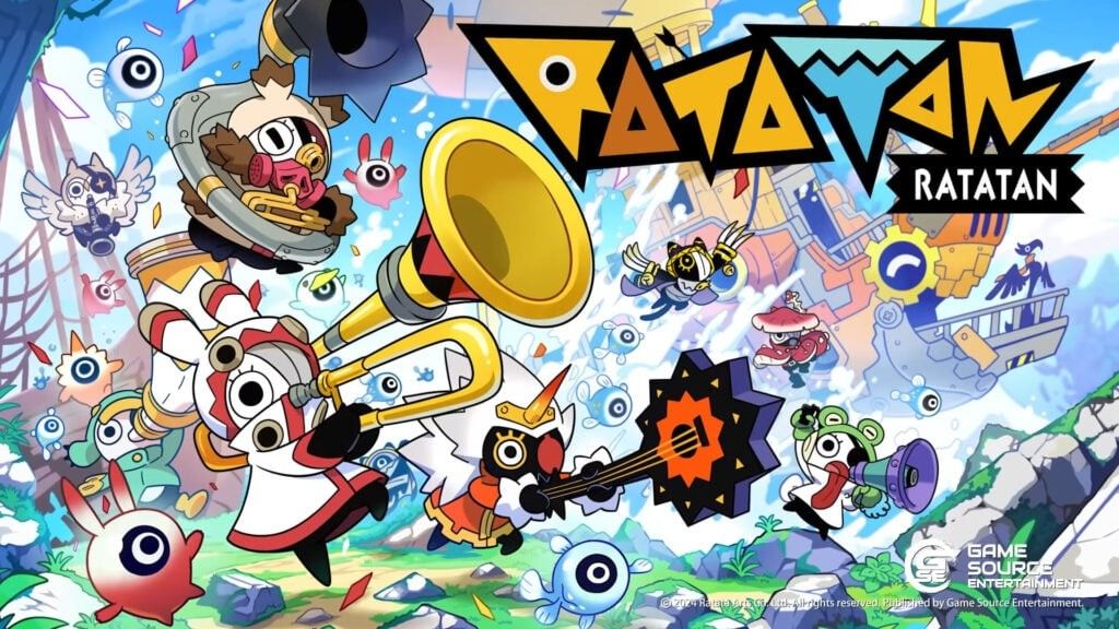 《Ratatan》WePlay展会试玩现场，玩家手持手柄沉浸于节奏战斗中，屏幕显示多彩角色与动感界面