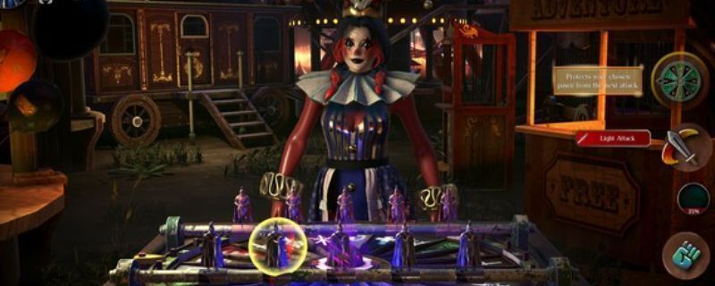 《回转》游戏主界面展示，背景为暗色调战场，角色呈战术阵型排列，界面显示技能与行动点数