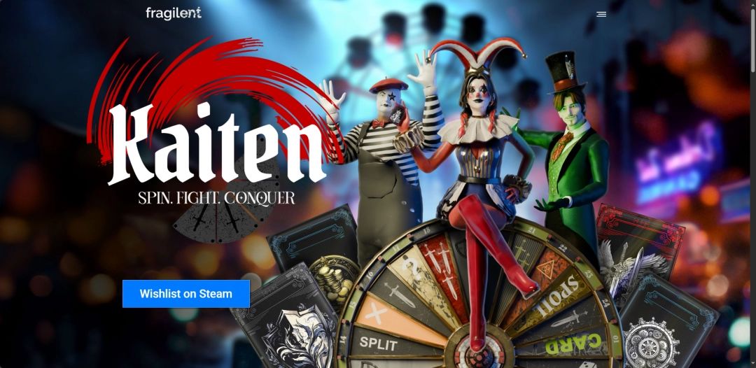 Fragilent官网页面截图，展示《回转》游戏介绍与链接入口