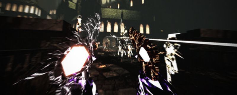 《虚空降生》游戏主视觉图，展示主角手持能量武器在虚空战场中对战的场景，背景为破碎空间与能量光束交织