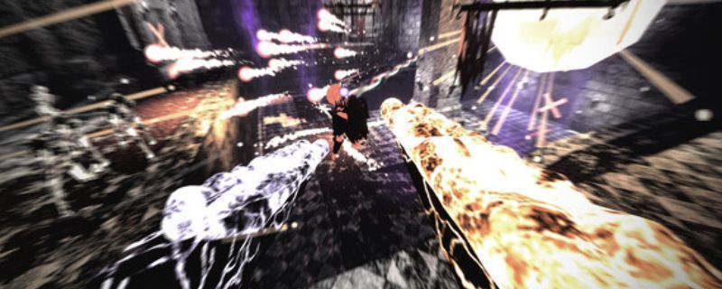 《虚空降生》主视觉图，主角手持能量武器站立于破碎大地之上，背景为崩塌的黑色城堡与血色天空