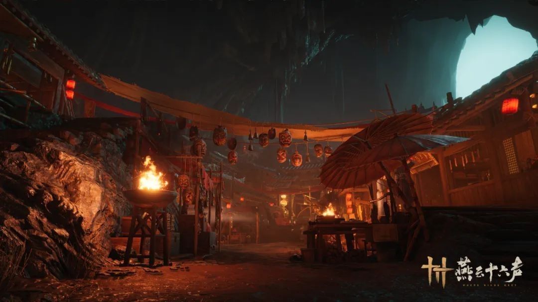 江湖酒馆内人物互动与环境灯光的写实表现