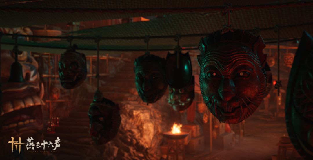 角色在瀑布前练剑，水花飞溅与光影反射极为逼真