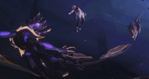 流萤被神秘利爪刺穿，身体悬浮空中，眼神却依然坚定，背景是崩塌的梦境空间