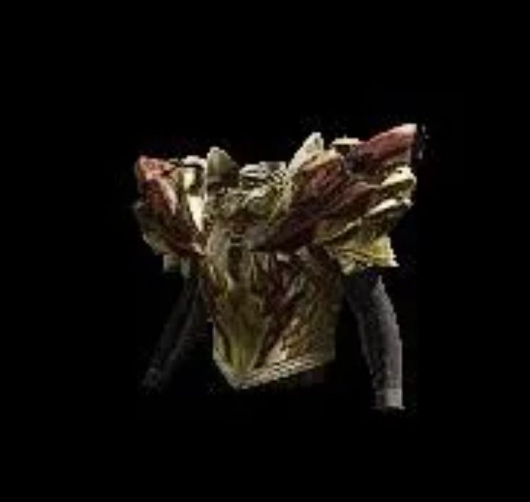 猎人套装‘影狼套’概念图，黑色为主色调，带有红色纹路与肩甲装饰