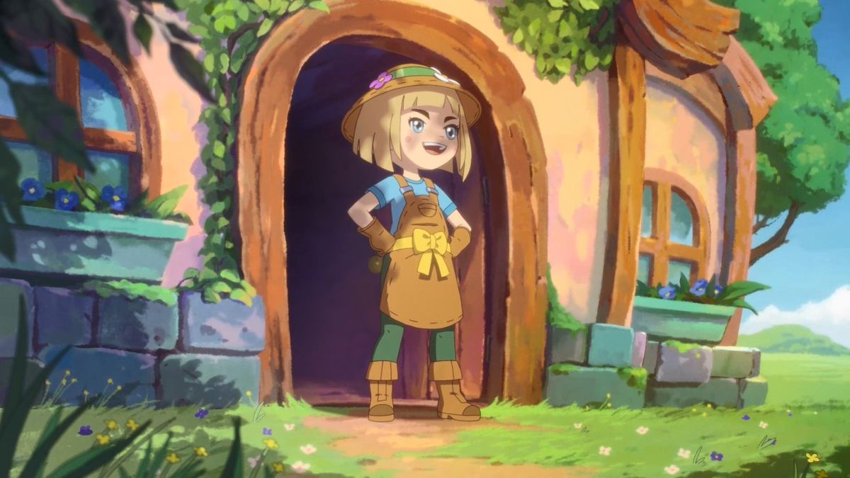 玩家在甘露岛的农场中收获成熟的胡萝卜，阳光明媚，背景有小动物跟随