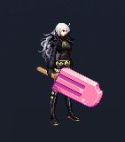 女鬼剑士装备冰棒武器，粉色冰棒搭配蝴蝶结装饰，风格清新