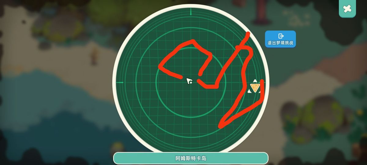 阿姆斯特卡岛梦境中刺柏与棍棍树的精确分布位置，地图上以绿色图标标记采集点